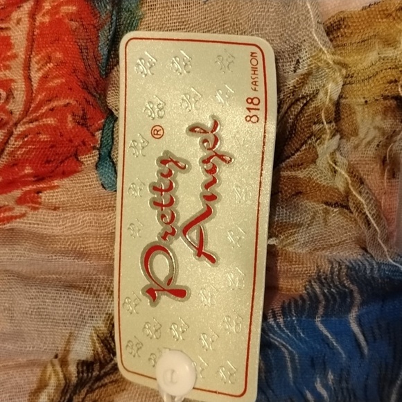 Pretty Angel Linen Scarf with Multicolor Pattern and Beads, NWT - Picture 3 of 8